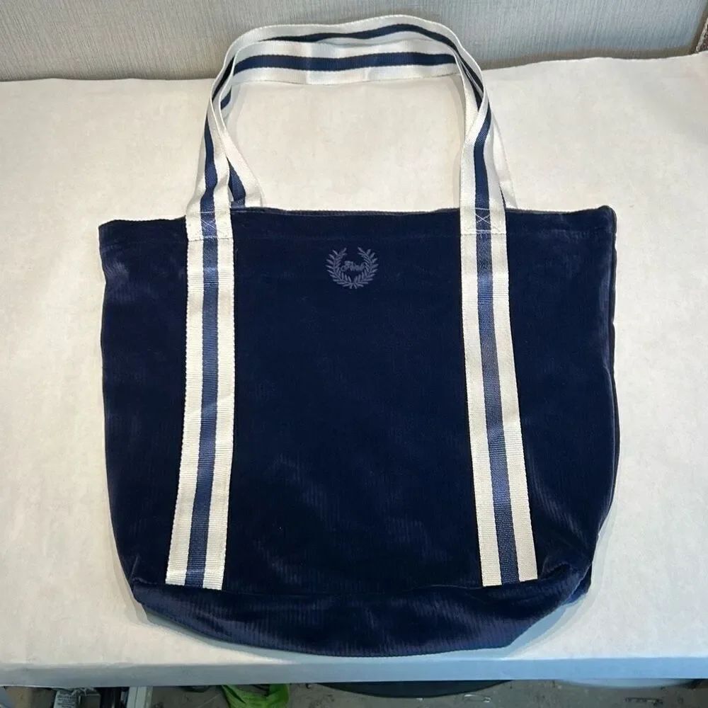 Victoria's Secret Pink Ribbed Velour Tote Bag Dark Blue Zip Close Top SOFT
